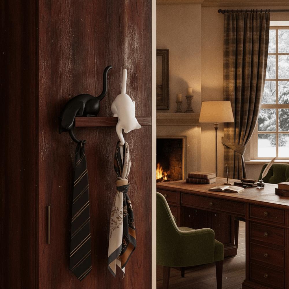 Adhesive Wall Hooks Cat Tail Hooks Adhesive Backing Shelf Edge Design Animal Shape Hooks No Drill Cat Shape Hanging Holder