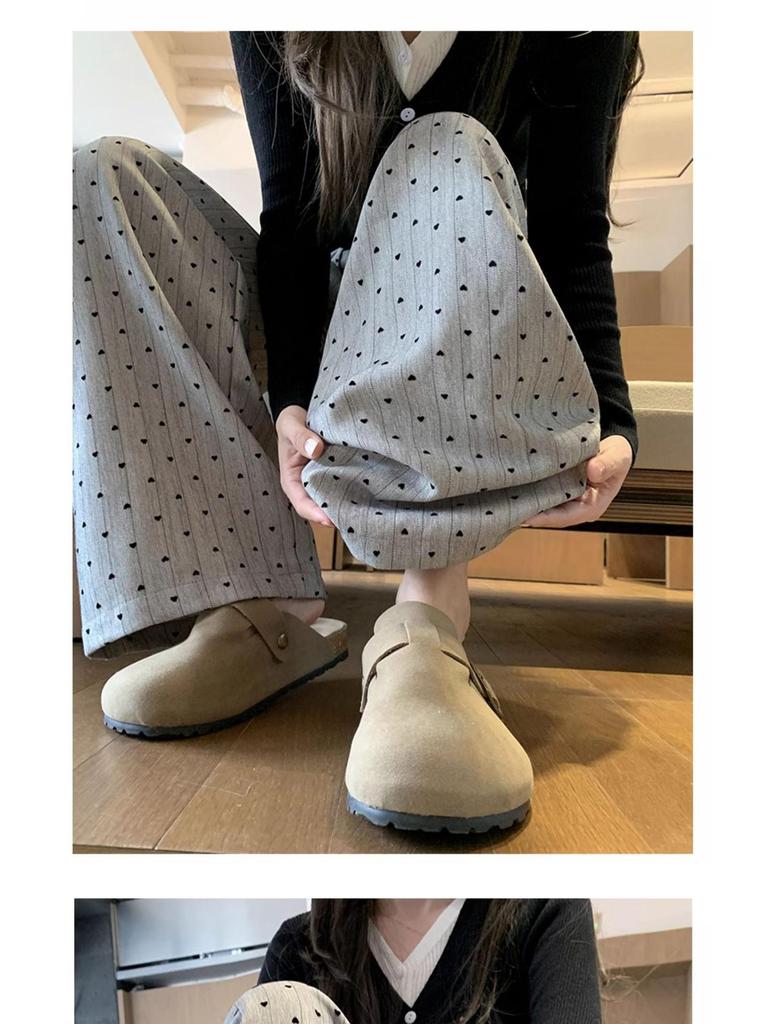 BF Lazy Style Gray High-Waist Wide-Leg Heart Pants for Women Summer 2025 - Casual Sports Floor-Length Straight-Leg Design