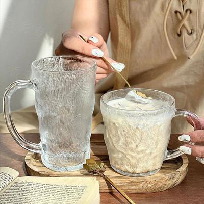 300ml/400ml Creative Outdoor Camping Tableware Glacier Shaped Glass Cup with Handle Luxury Cocktail Glasses Camping Beverage Cup