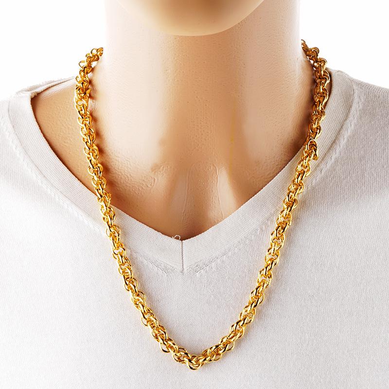 Gold-Plated Dragon Head Twist Necklace: Bold Design for Men & Women, New Vietnamese Sand Gold Imitation Style.