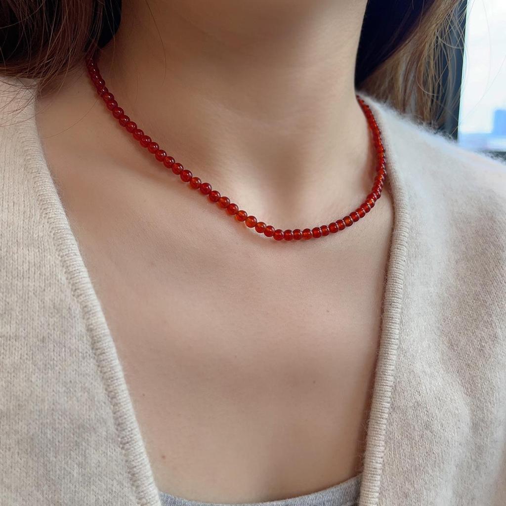 Festive Red Agate Necklace - Chinese Style Spring Festival Wedding Christmas Women's Jewelry