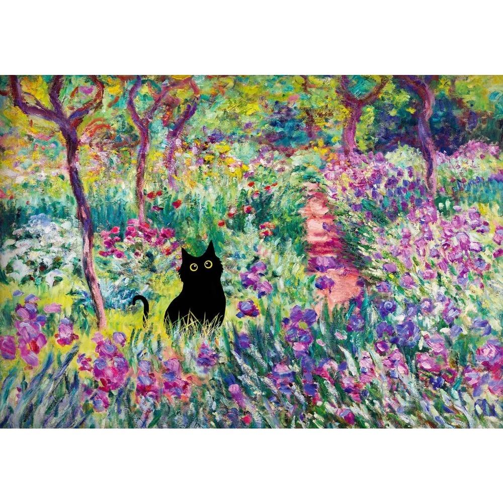1pc Frameless Claude Monet Artworks Interesting Cute Black Cat Lotus Pond Poster Canvas Paintings for Living Room Home Decor