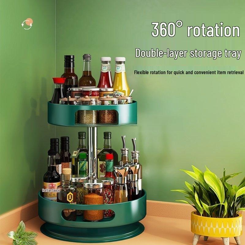 360-Degree Rotating Kitchen Spice Rack - Condiment & Oil Organizer