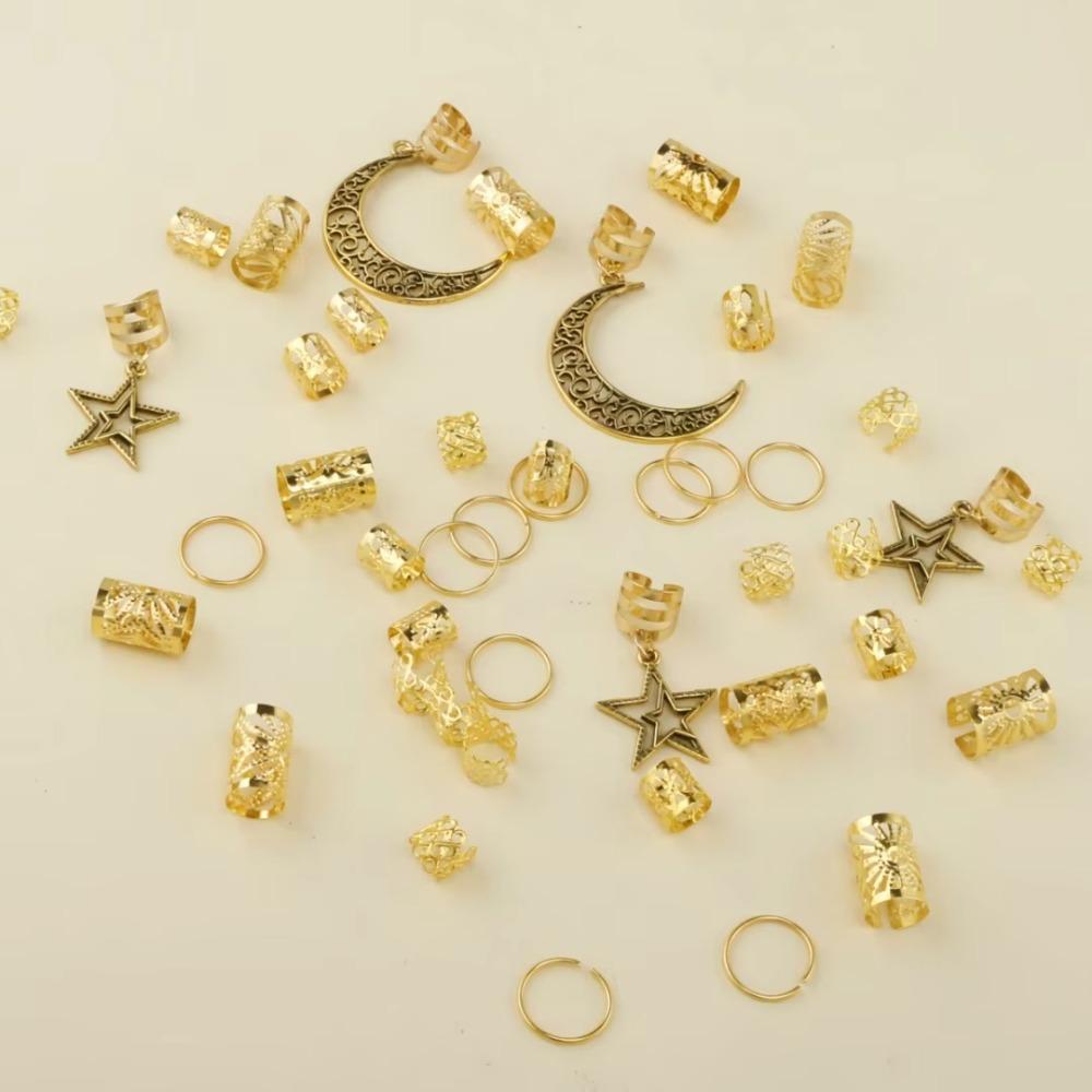 45Pcs/Set Metal Cutout Dreadlock Hair Rings Boho Hair Braid Accessories  For Girls Women