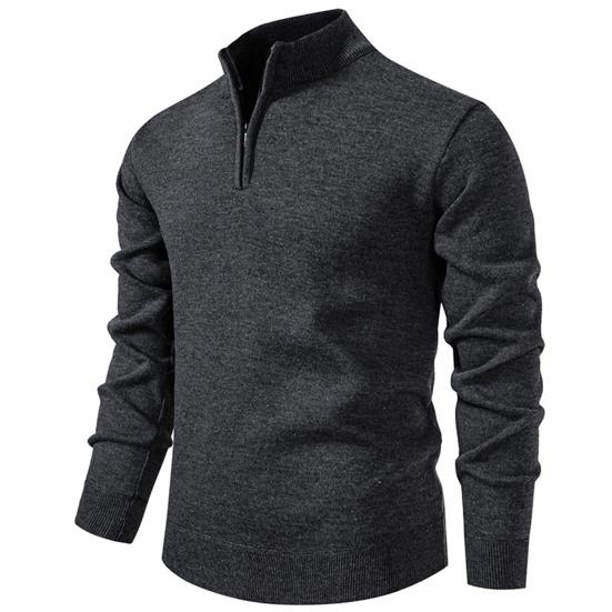 Men Sweatshirt Stand Collar Zipper Half Placket Long Sleeve Pullover Tops Solid Color