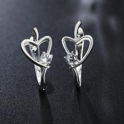 925 Sterling Silver Earrings Elegant Women Jewelry Heart Crystal Ear Buckle Christmas Gifts Trendsetter