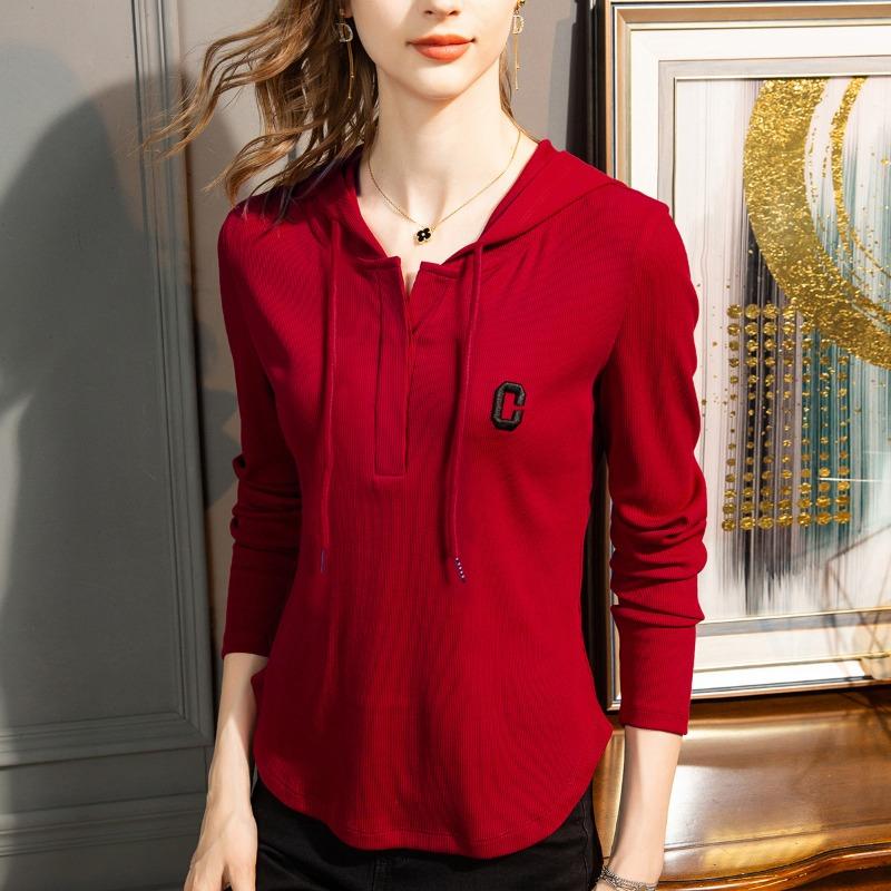 Summer New Long Sleeve T-Shirt Women's Casual Hooded T-Shirt Alphabet Versatile T-Shirt Top Women