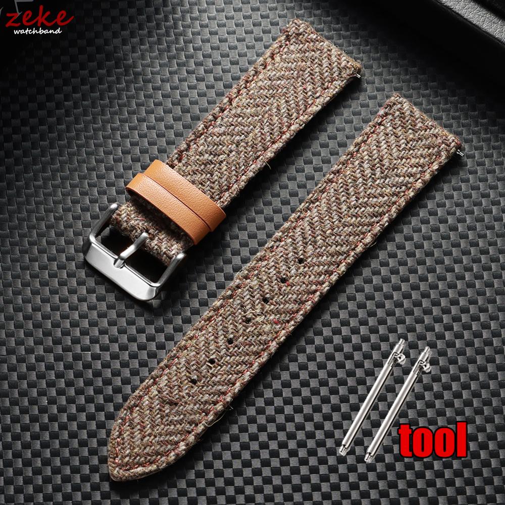 Quick Release Weave Bracelet Vintage Genuine Leather Tweed Nylon Strap 18mm 20mm 22mm for Omega for Seiko Smartwatch Watch Band