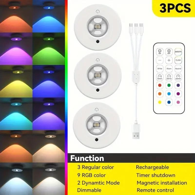 Under Cabinet Lights RGB LED Spotlight 12 Color Night Light Rechargeable Wireless Dimmable With Remote Control Wine Cabinet Light