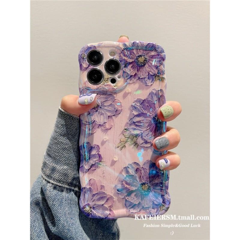Floral Oil Paint Iphone 14 Pro Silicone Protector With Blue Light For Home Use