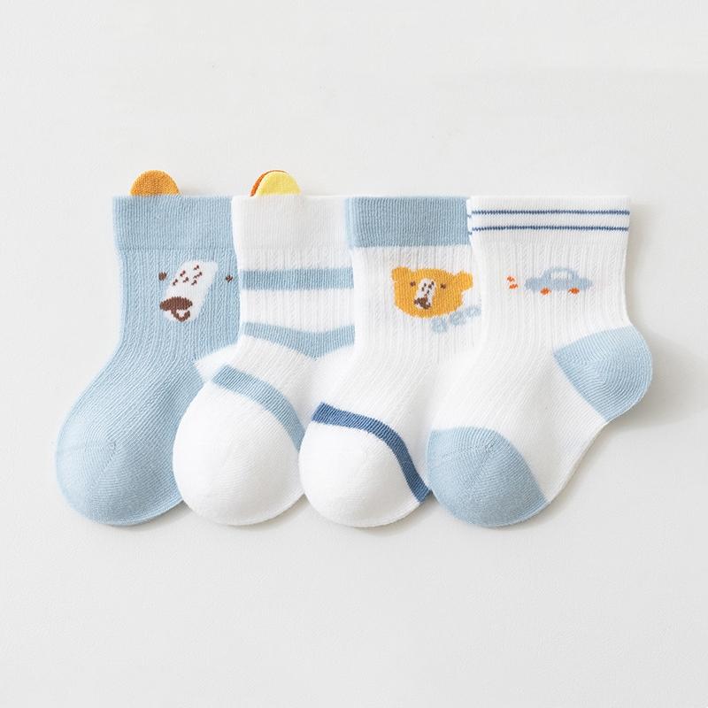 4Pairs/Set Kids Boy Girl Socks Thin Cotton Breathable Mesh Baby Socks Cartoon Soft Children's Socks Summer Home Toddler Baby Sock 0-8Y