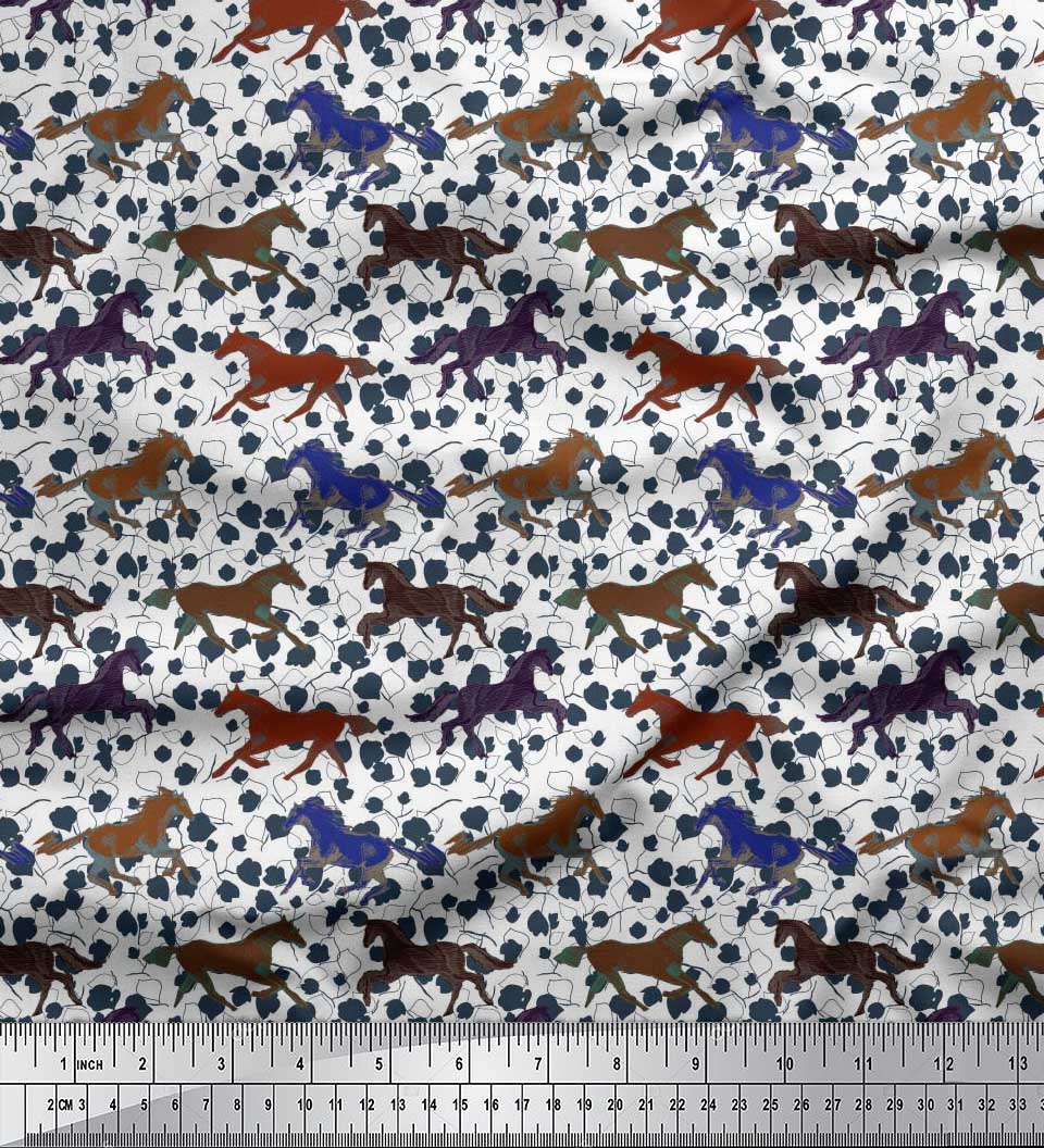 

Тканина для рукоділля Soimoi Japan Crepe Satin Leaves & Running Horse Animal Printed Тканина на метри 42 дюйма 42 Inch Wide - Poly Crepe білий