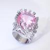 New  Ring Inlaid Pink Crystal Zircon Exaggerated Ring For Woman Wedding Jewelry Gift