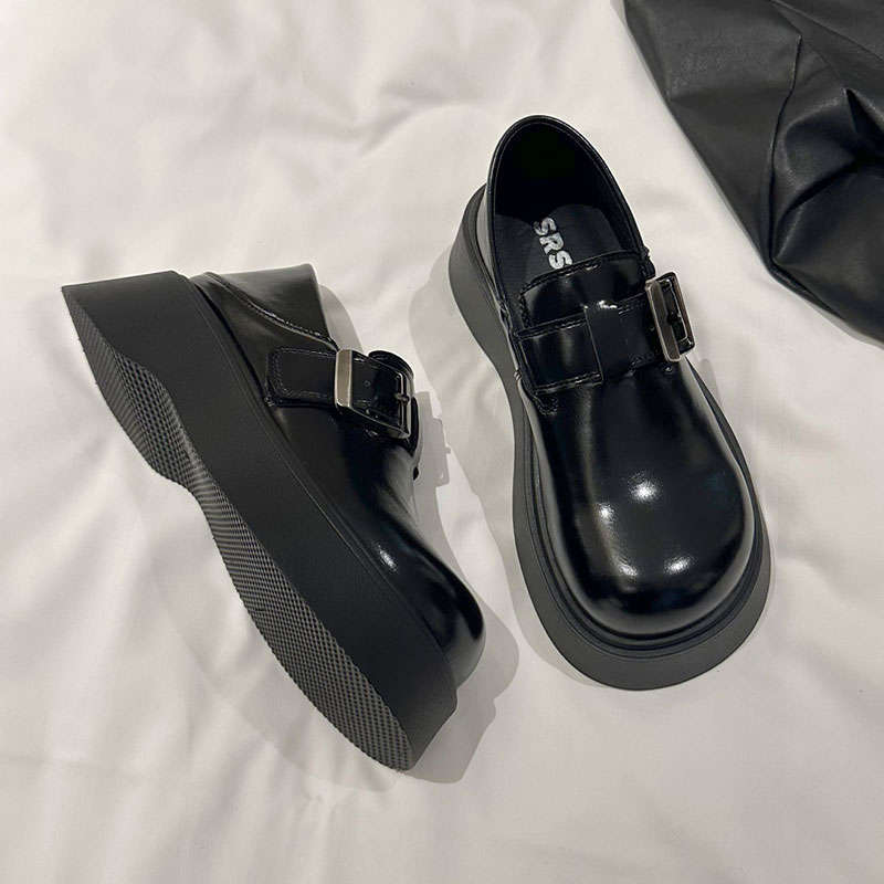 

thick-soled two wear small leather shoes women s loafers 2025 new spring and autumn single shoes one pedal retro British style 35 чорний