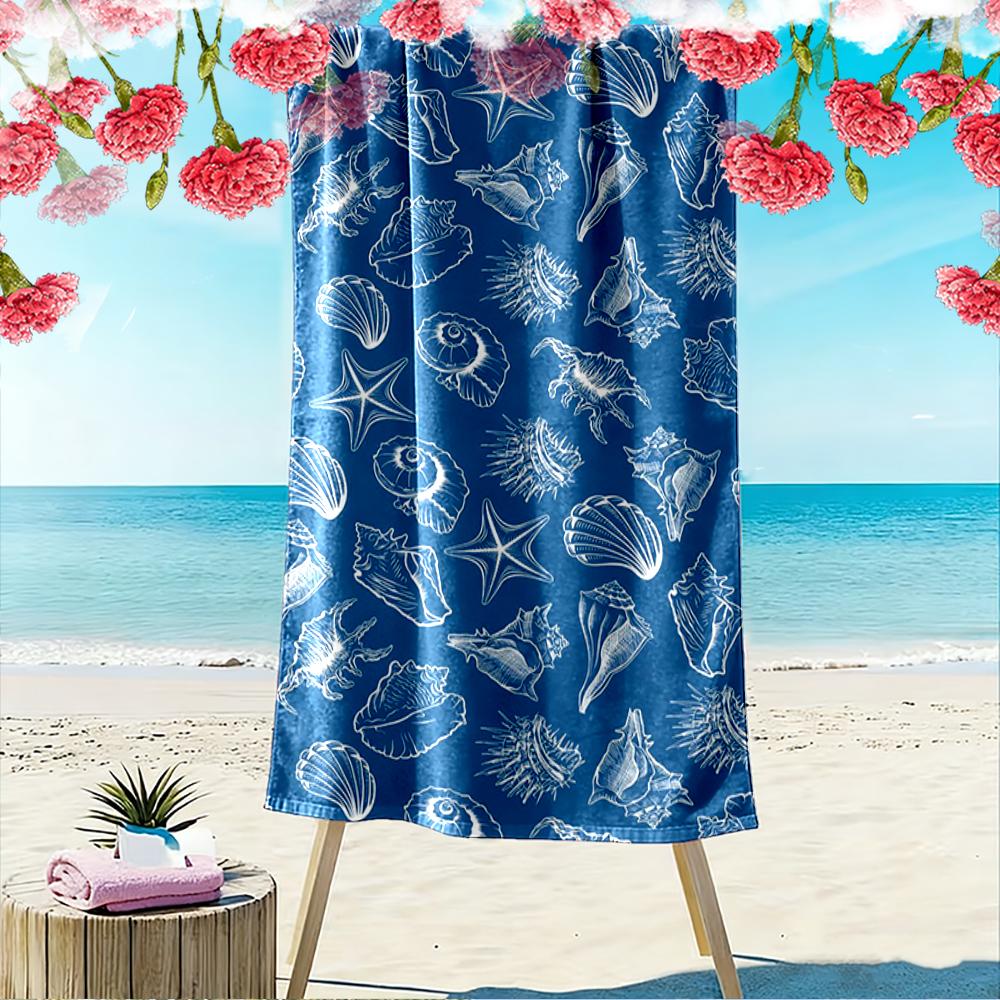 Seashell and Starfish Blue Pattern Beach towel quick-drying for travel outdoor sports jogging beach and swimming