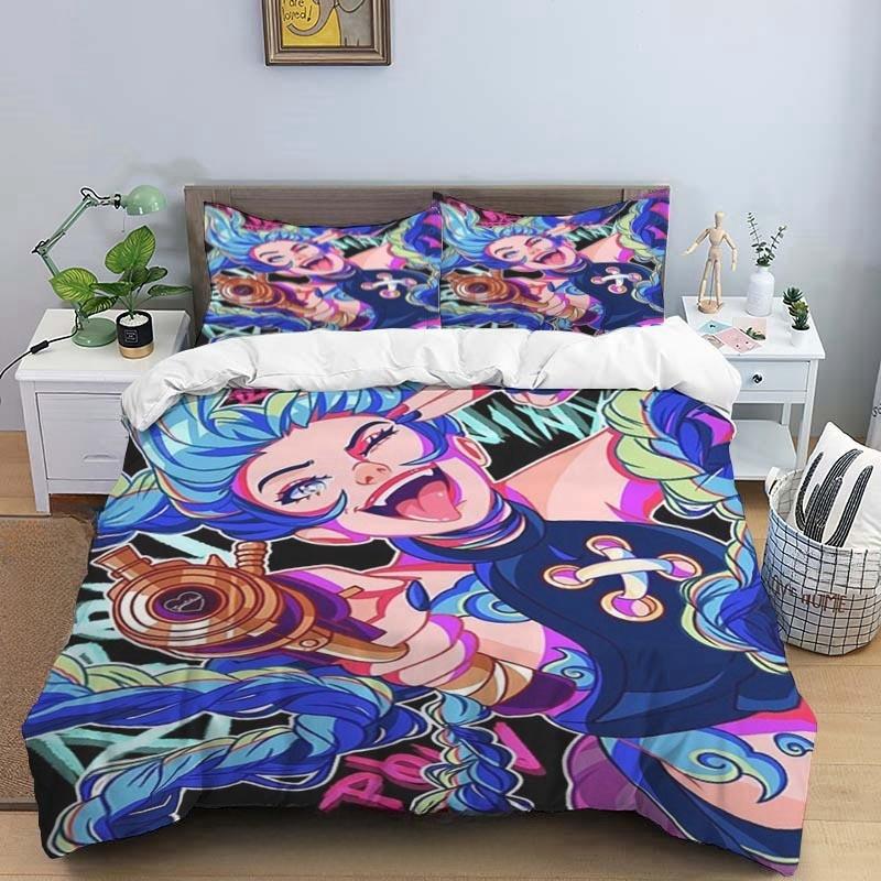 Cartoon Game Jinx Arcane_ League of Legends Bedding Set King Twin Double Child 3 Piece Mircofiber or Polyester Duvet Cover Sets