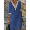 New Solid Color V-Neck Mid-Sleeve Cotton Elegant Dress