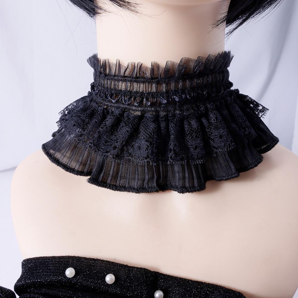 

New Ruffled Edge Fake Collar Detachable Black White Cloak Scarf False Collar Women Girls