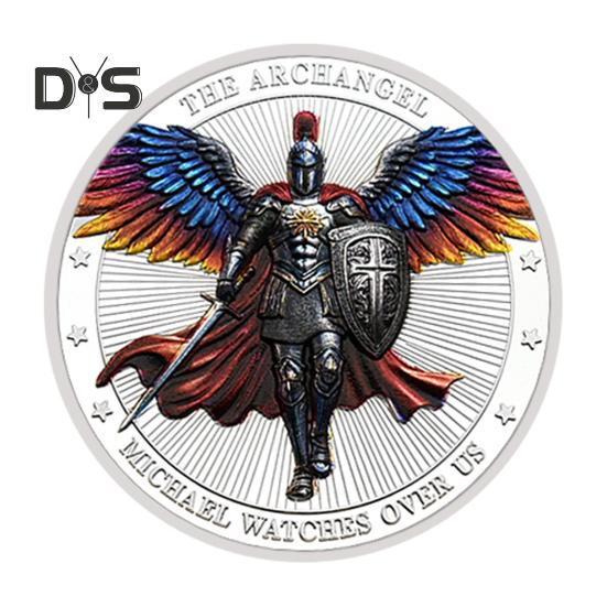 1/3/5Pcs Archangel Michael Challenge Coin Double-sided Carved Metal Medal Commemorative Medallion Round Collection Coin Home Office Desk Decoration