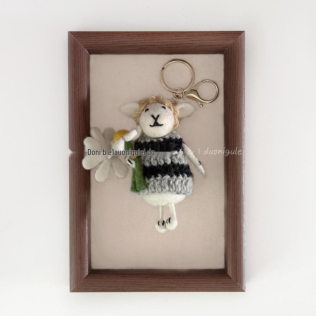 Blonde Flower Wool Felt Lamb Doll Pendant - Bag Charm, Keychain, Car Ornament