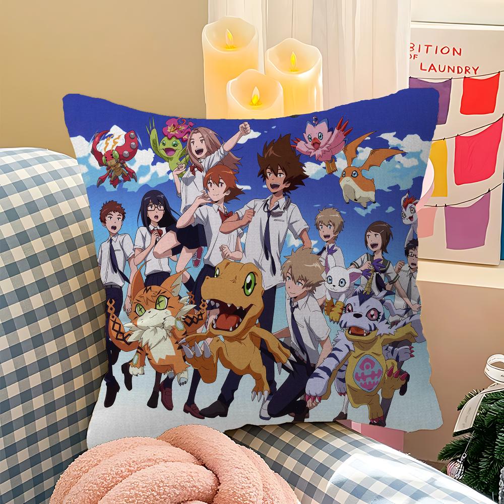 Anime Digimon Office Cushion Pillowcase Car Cushion Cover45X45CM Lumbar Pillowcase Sofa Pillowcover
