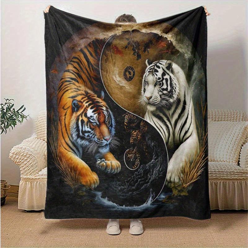 1pc Orange and White Tigers in Balance Blanket Perfect for Home Decor,Living Room, Travel, Camping, Car Blankets