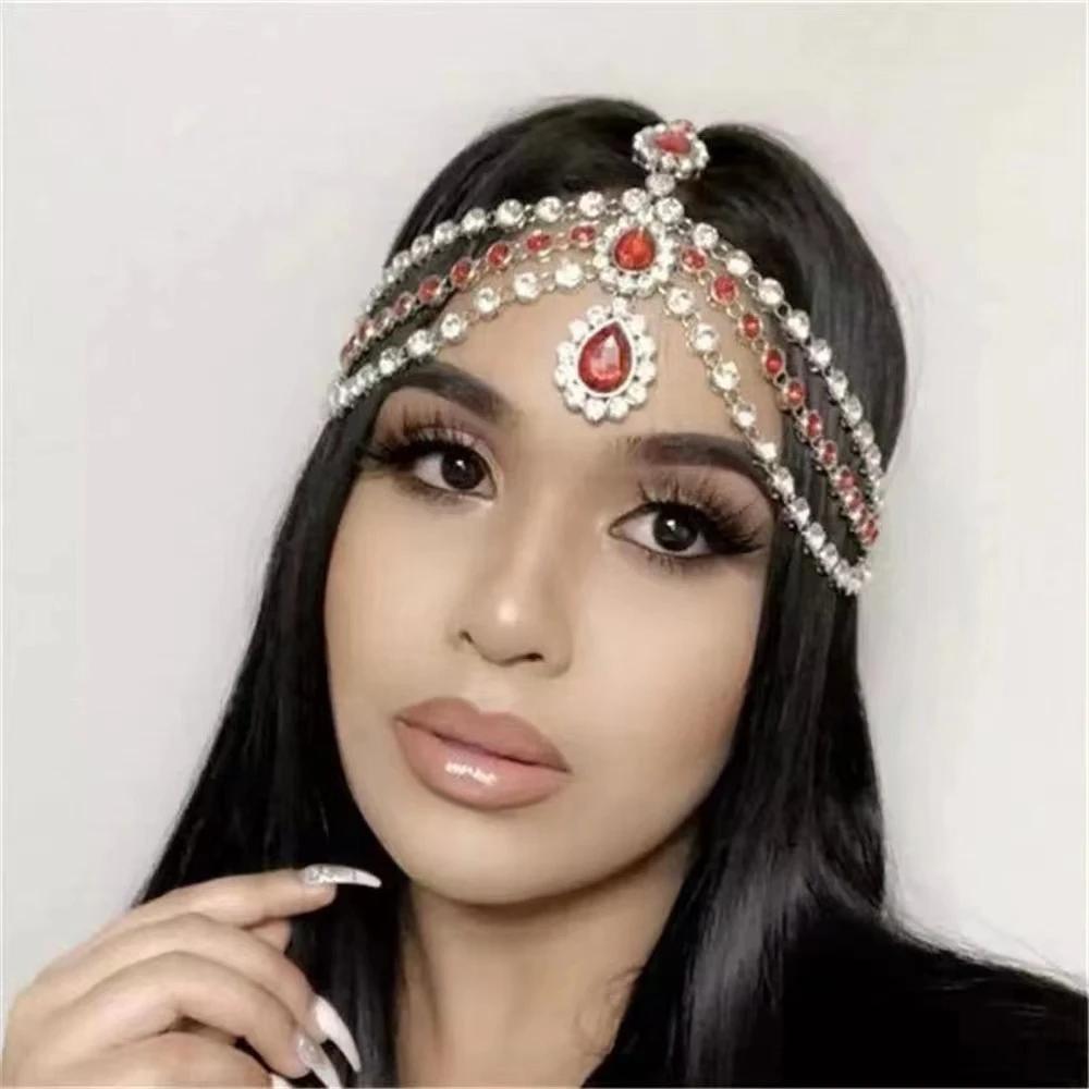 

Exquisite Fashionable Multi Layer Rhinestone Pendant Head Chain Bridal Wedding Ladies Crystal Forehead Chain Jewelry Accessory