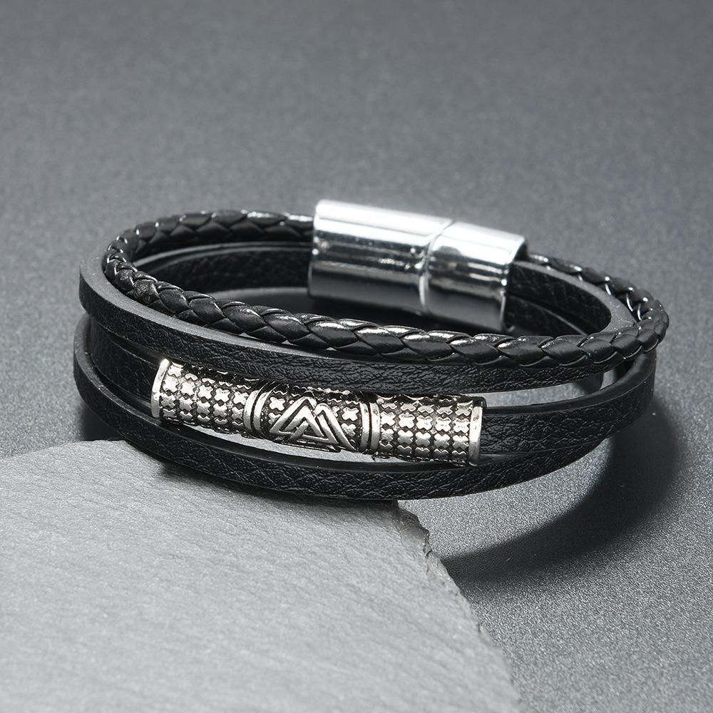 Mythical Viking Leather Bracelet for Men Magnetic Clasp Minimalist Cuff Trendy Viking Jewelry чёрный