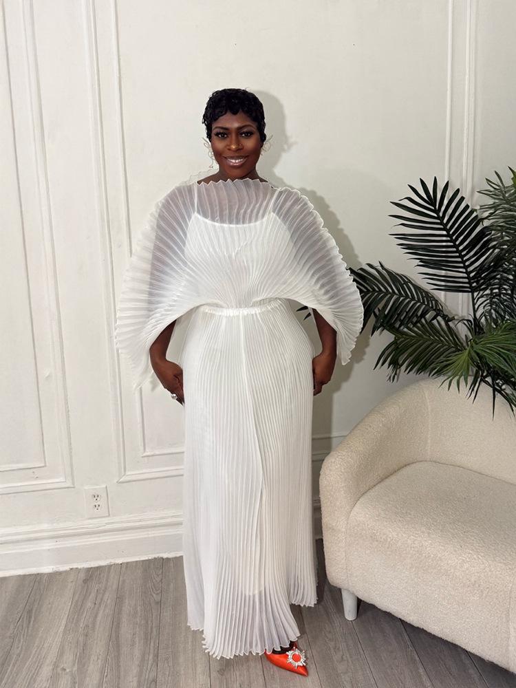 

Платье и длинная юбка большого размера с эффектом похудения плиссе Мияке - Модный европейский и американский стиль для женщин 200 фунтов One Size (Fits 160-200 lbs) белый