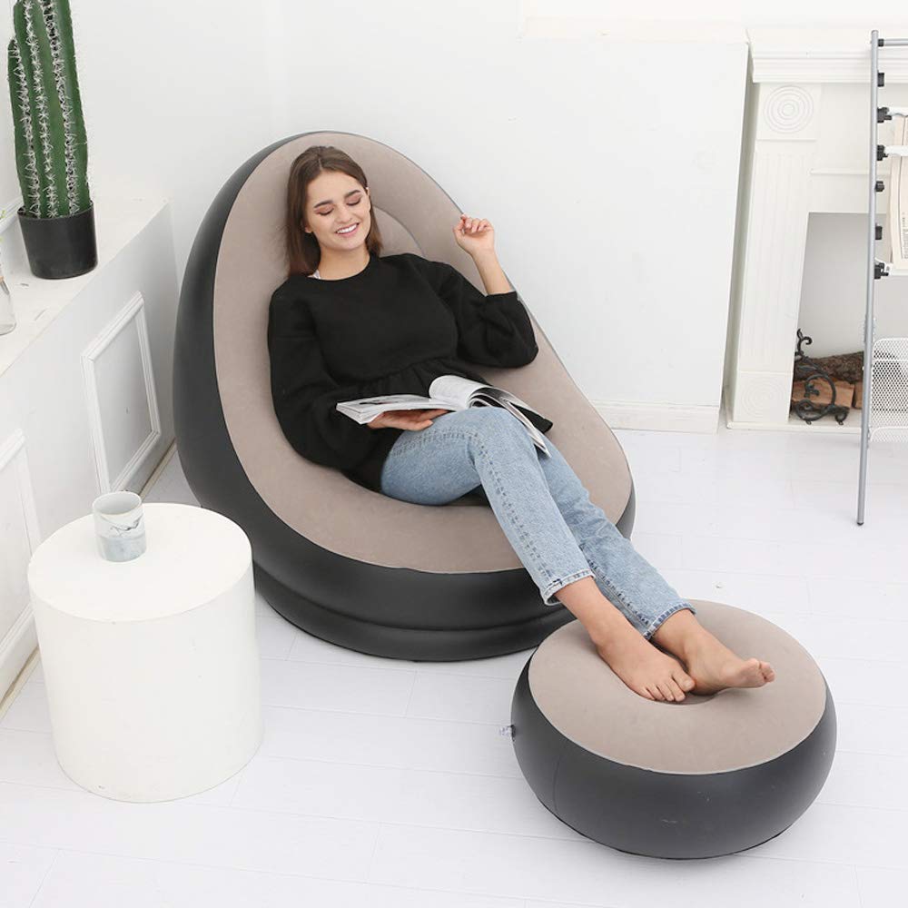 Luftsofa, Luftbett, mit Hocker, Stuhl, 150 kg Tragfähigkeit, Einzelplatz, Inklusive Elektrischer Luftpumpe, Innen-Sitzgarnitur (khaki)