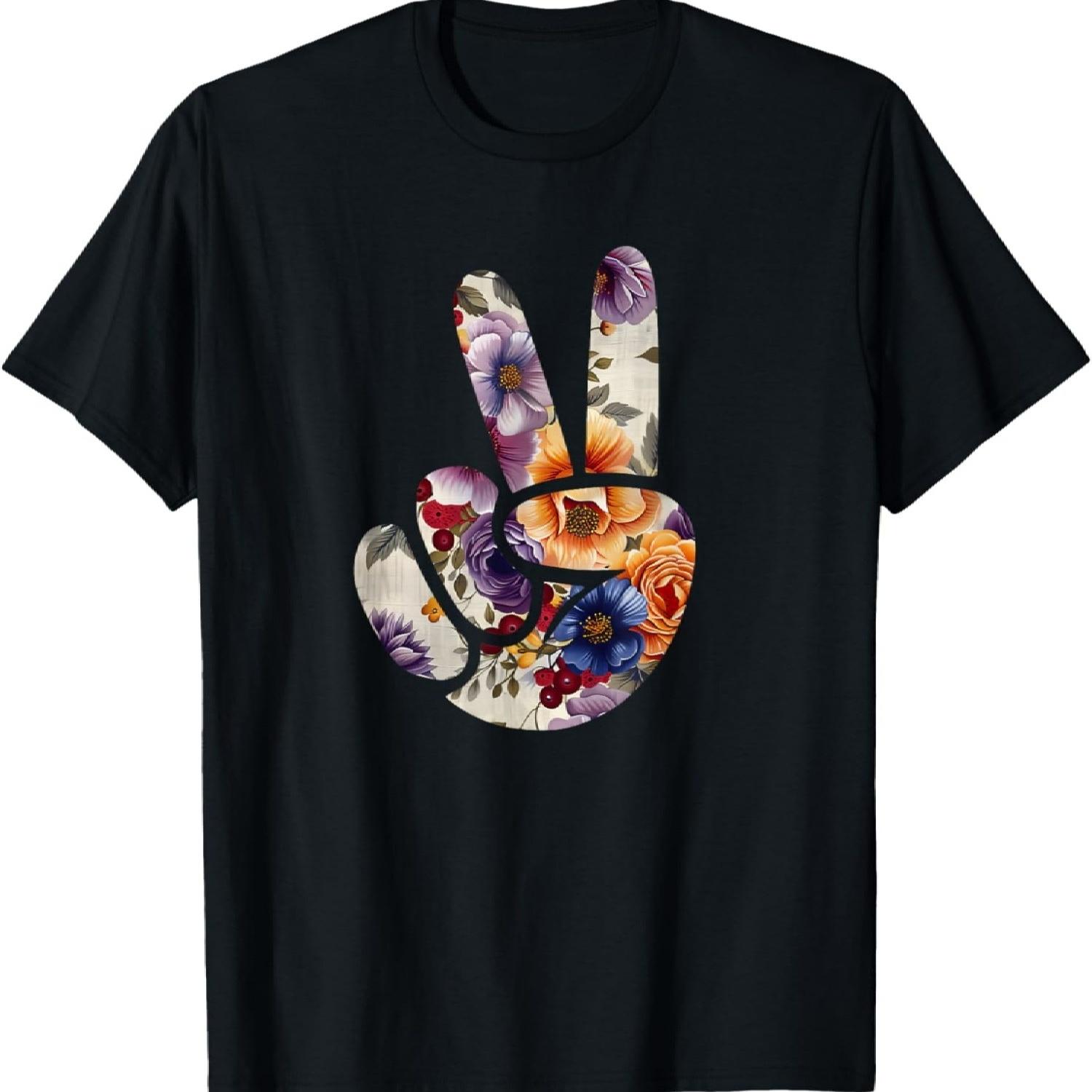 

Elegant Silhouette Wildflowers Floral Peace Sign Hand T-Shirt(21) XXXXXL чорний