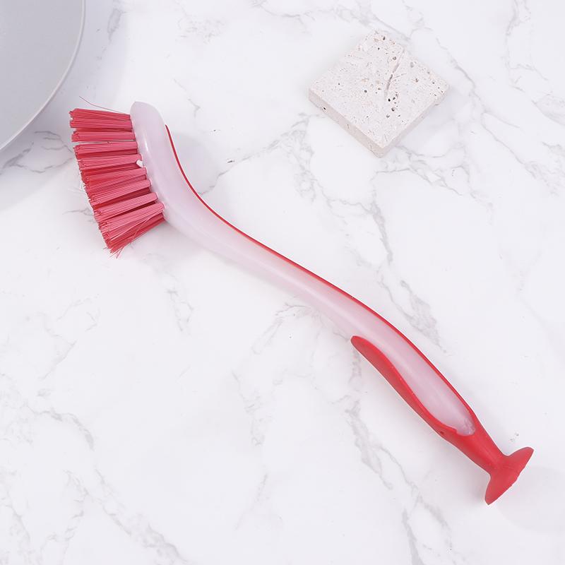 Multifunctional Pot Cleaning Brush Vertical Dishwashing Brush Suction Cup Type Plastic Long Handle Sink Cleaning Scrub Brush