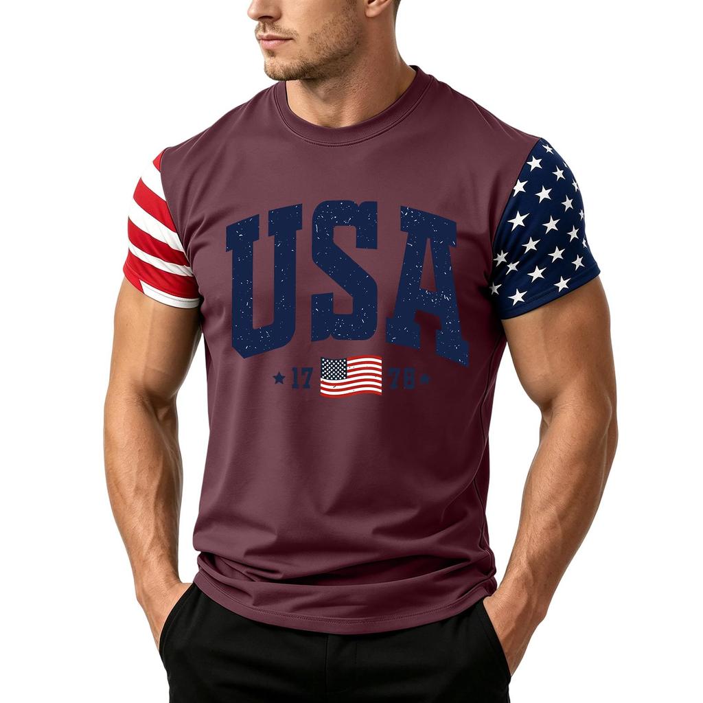 Men's Independence Day Flag Print Short Sleeve T-Shirt, Loose Casual Daily Summer Tops