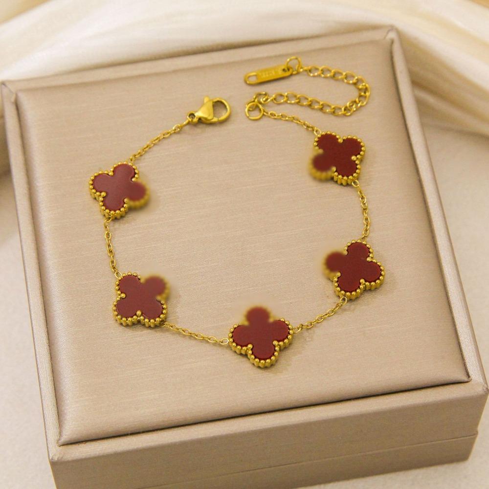 Titanium Steel Lucky Four-leaf Clover Bracelet 13mm Double-sided Non-fading Ladies' Elegant Jewelry