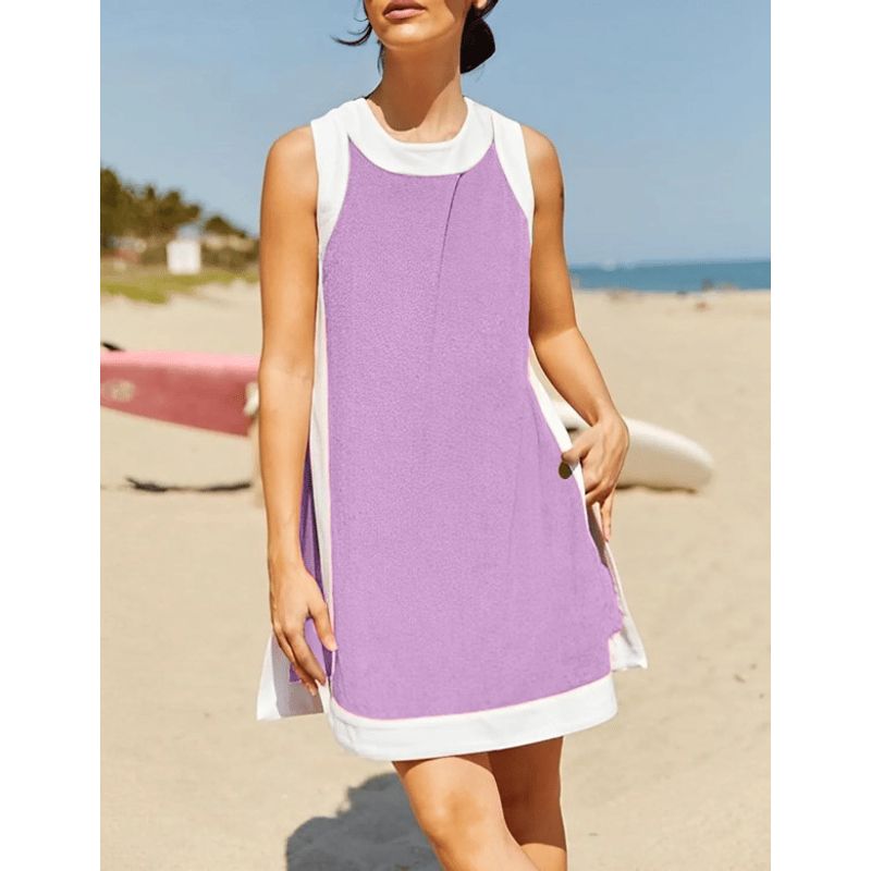 Leisure Two-Piece Set New Women Casual Color Matching round Neck Sleeveless Top Matching Shorts Set