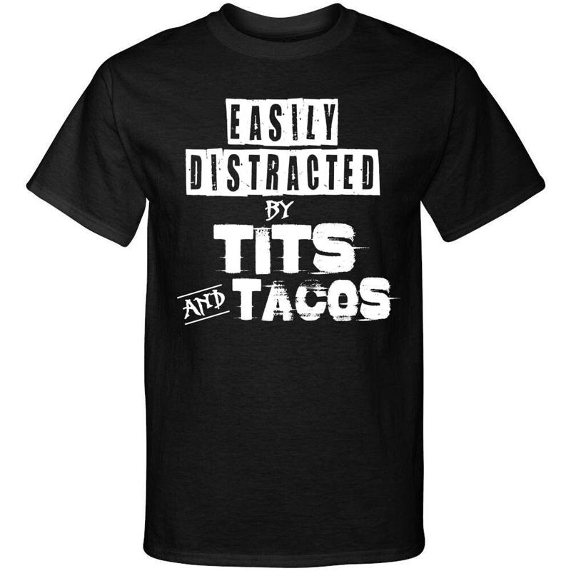 

Easily Distracted by T ts and Tacos Funny Adult Humor Style Graphic Tee Shirt 5XL різнокольоровий