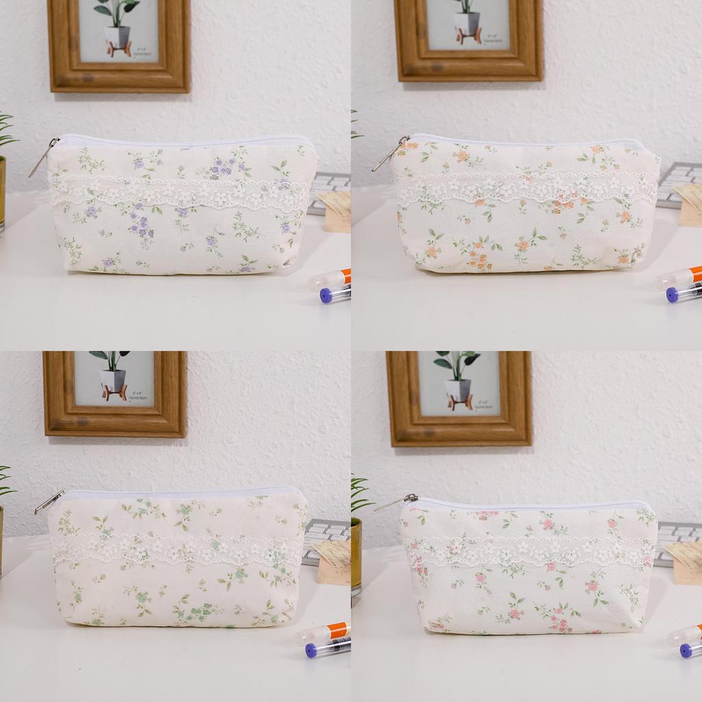 Süßes florales Federmäppchen im koreanischen Stil aus Canvas-Material, tragbar, große Kapazität für Schüler