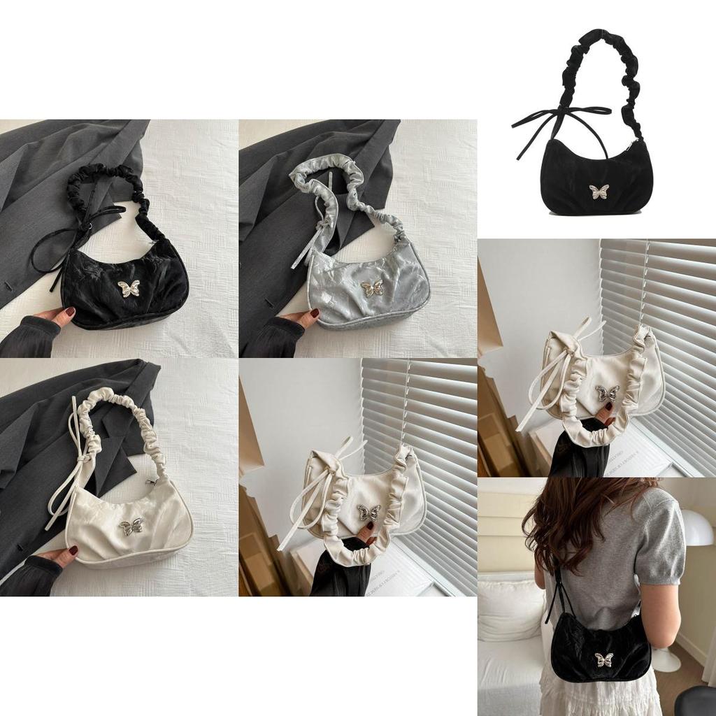 Chic Canvas Butterfly Underarm Bag In Fashionable Black Silver And White Colors For Everyday