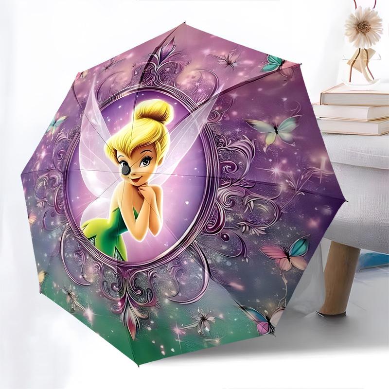 Tinkerbell, Fairy Themed Automatic Opening and Closing Umbrella, Brightly Colored 8-rib Portable Umbrella, Suitable for Men and Women, A Perfect Gift