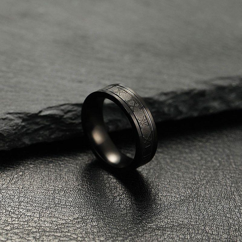 Cross-Border Foreign Trade Stainless Steel Jewelry Hot Sale Western Style 6mm Corrosion Roman Word Multi-Color Optional Titanium Steel Ring