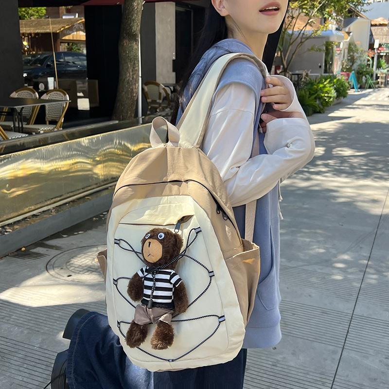 Cute Korean Version of High value New Versatile Bear Backpack Ins College Style Contrasting Color Large Capacity Travel Backpack
