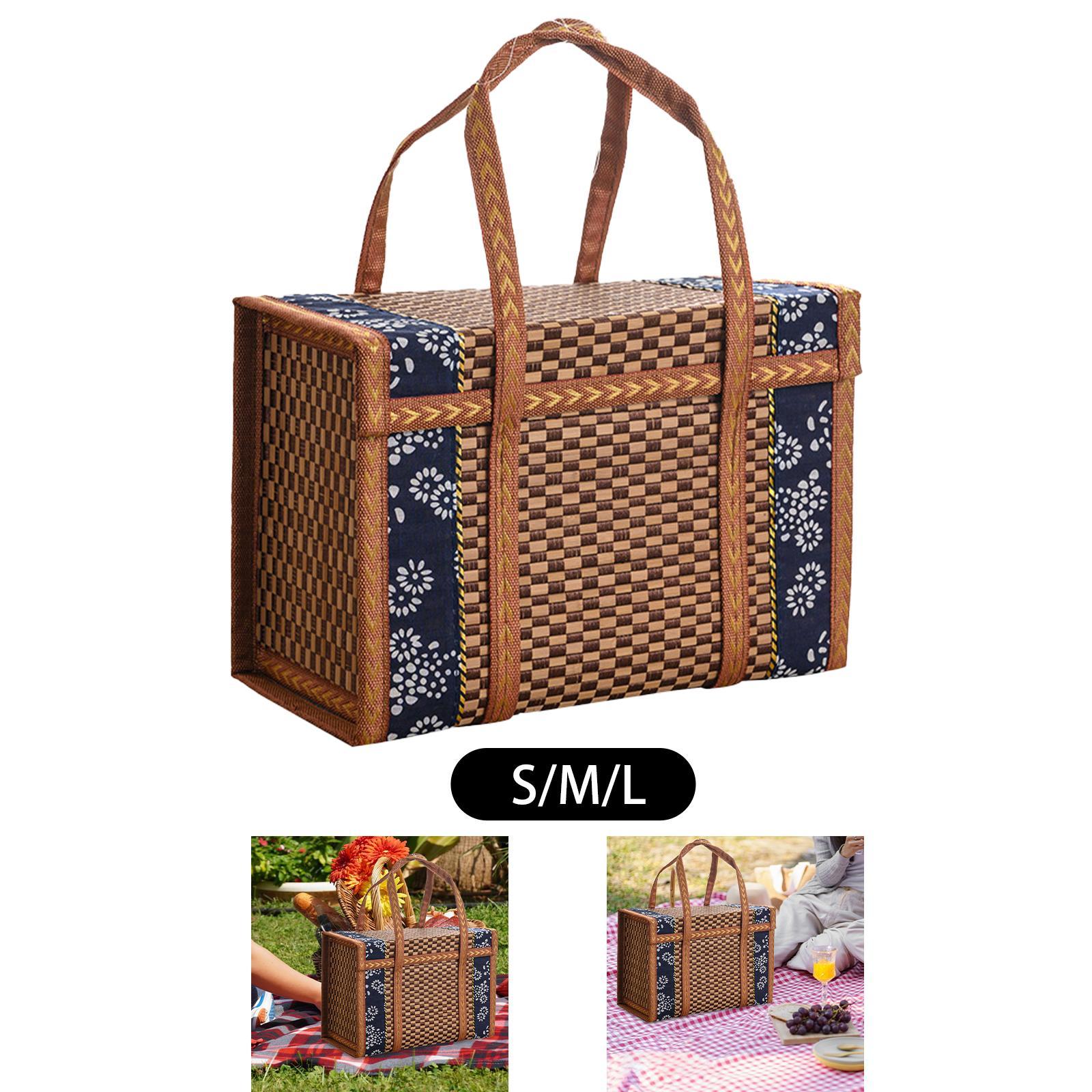 Bamboo Woven Basket Gift Basket Folding Multipurpose Top Handle Food Container for Party Gift Wrapping Zongzi Snacks Pastry S