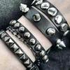 3PCS Punk Goth Emo Punk Bracelets Set Black PU Leather Spike Rivets Multi Layer Retro Bangle for Men Women Party Jewelry Gift