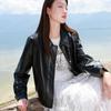 Sancai 2025 Autumn Retro PU Leather Jacket for Plus Size Women
