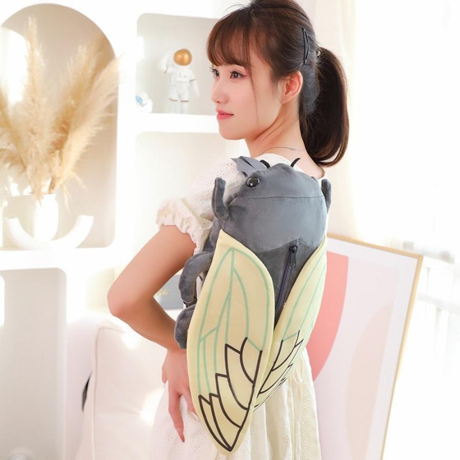 Cicada Plush Backpack Kid School Bag Cute Lifelike Insect Plushie Doll Cartoon Beetle Bag Soft Animal Plush Toy Birthday Gift
