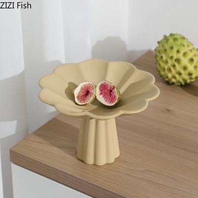 High Foot Fruit Plate Creative Ceramic Snack Plate Key To Living Room Candy Dim Sum Storage Furnishing Household Decor Tableware