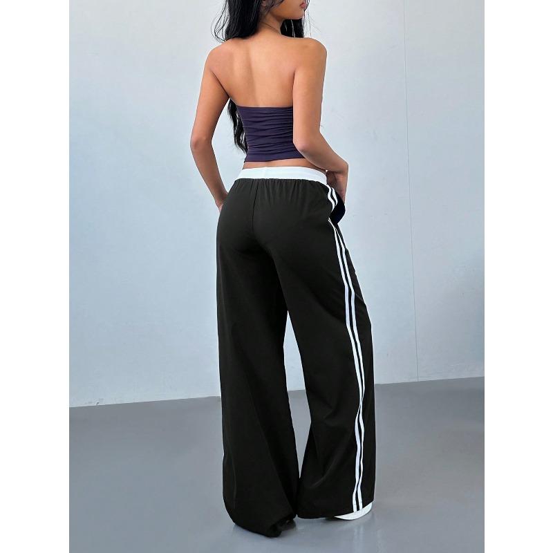VEZFAA Damenmode Lässige Hosen mit Streifenmuster und hoher Taille