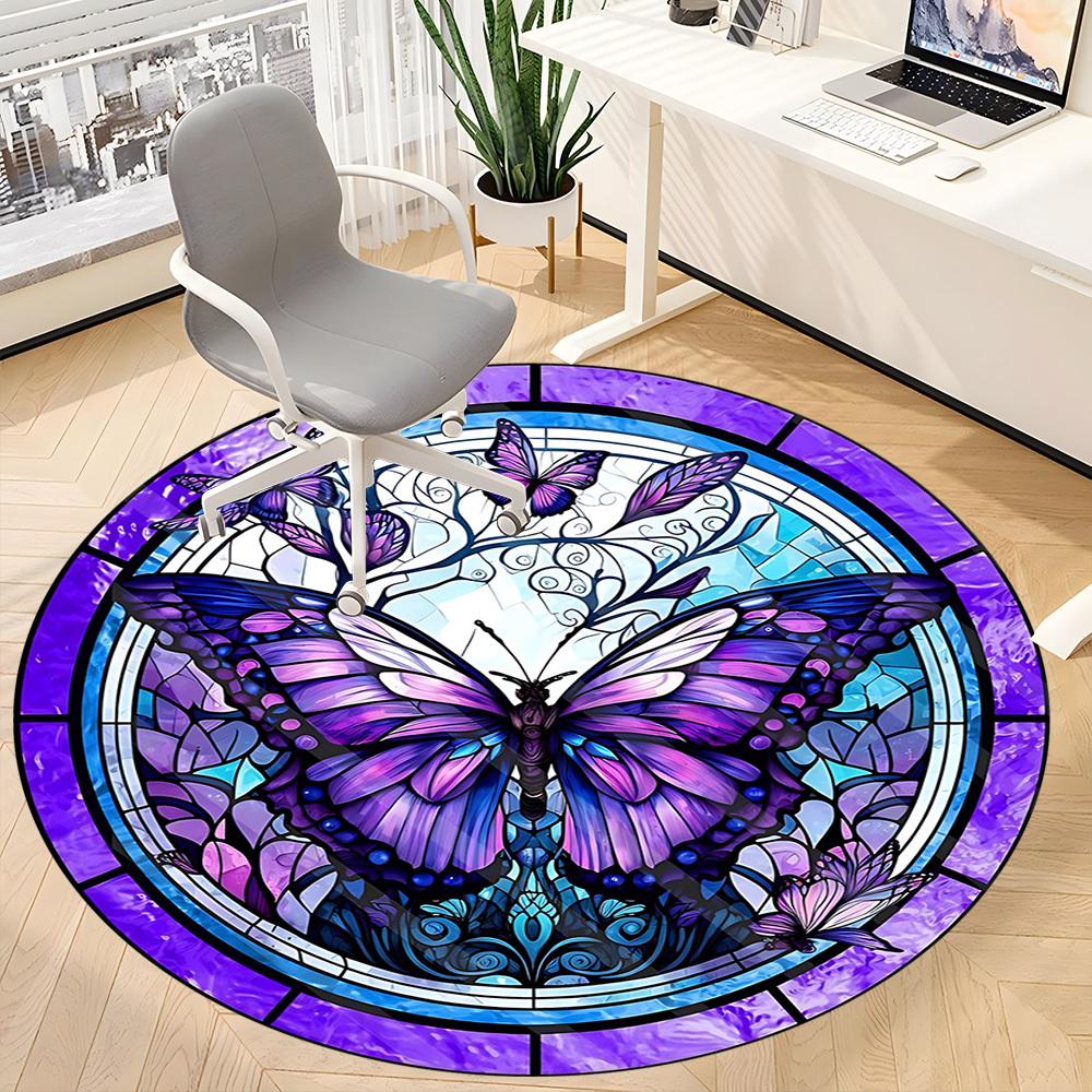 1pc Butterfly Stained Glass Chair Carpet for Office Non-Slip, Machine Washable Rug for Office, Room - Holiday Decor, Machine Made yy251016185