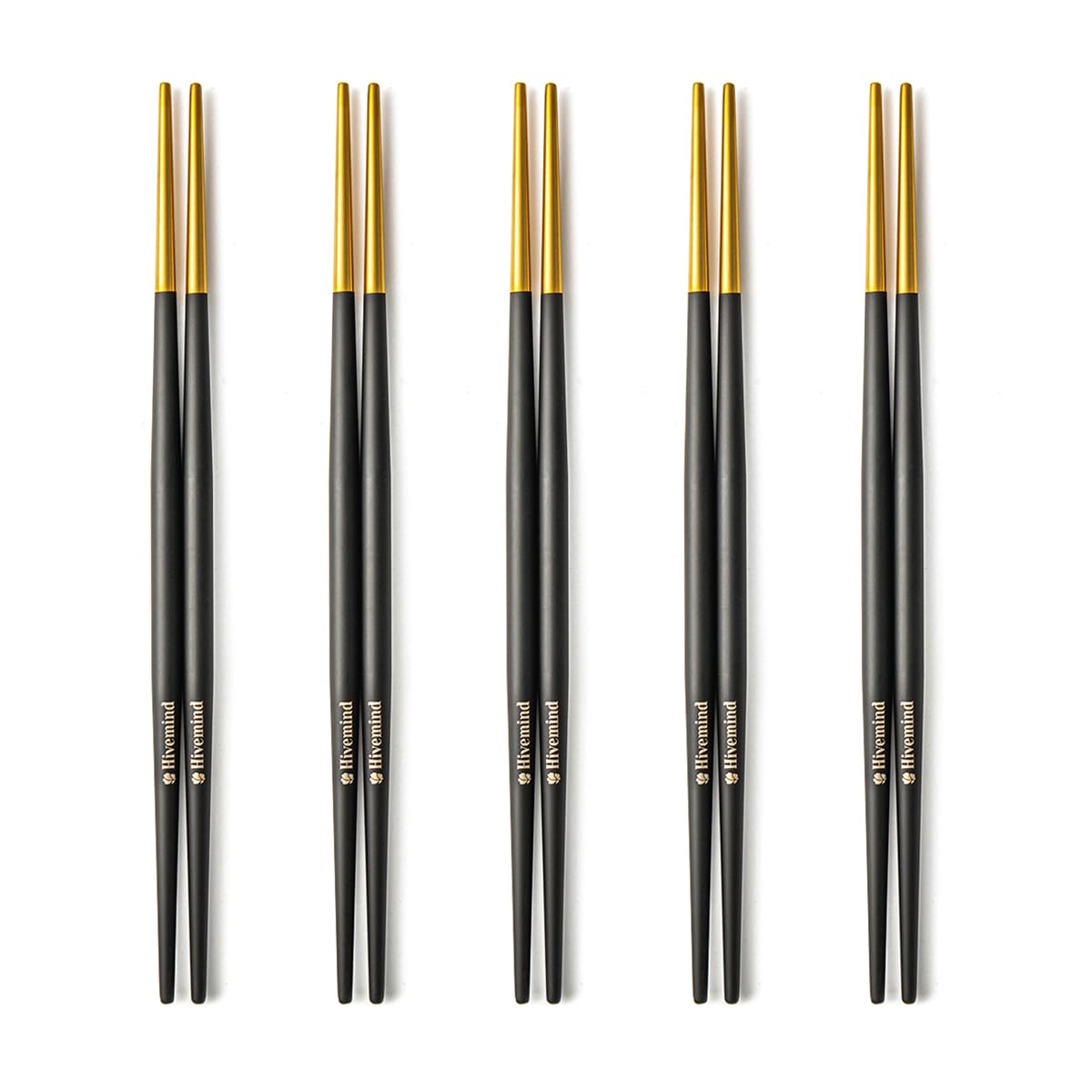 Hive Mind Set of Stainless Celebration Chopsticks, 5, 21.8cm Steel, Non-Slip, Gift, Present, (Black Gold)