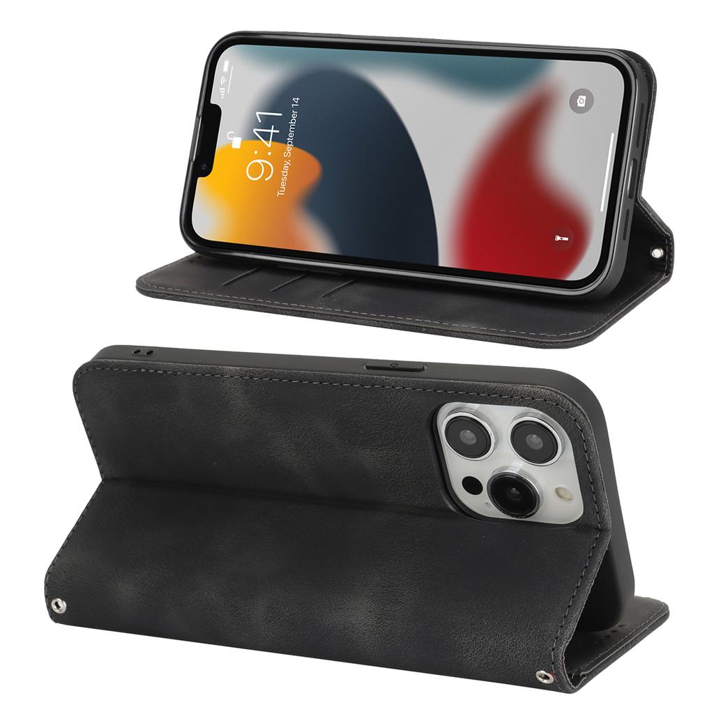 Stand Case for iPhone 13 Pro Max/12 Pro Max Magnetic Closure Skin Touch Leather Flip Phone Cover with Wallet